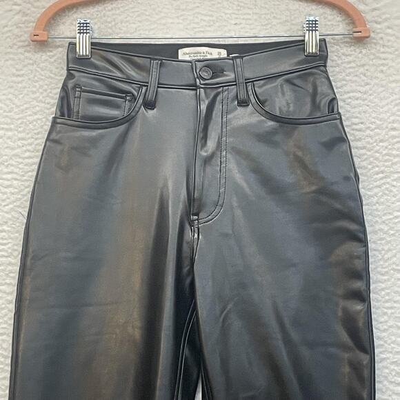 Abercrombie & Fitch Pants Womens 25 Black Vegan Leather Ankle Straight High Rise - Picture 4 of 10